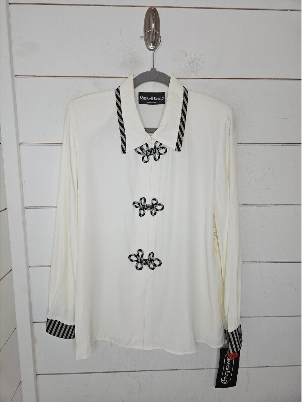 NWT Vintage 90s Russell Kemp large off white blouse with knotted fabric buttons